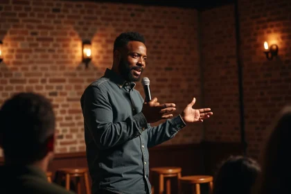 Comédien noir sur scène dans un club parisien