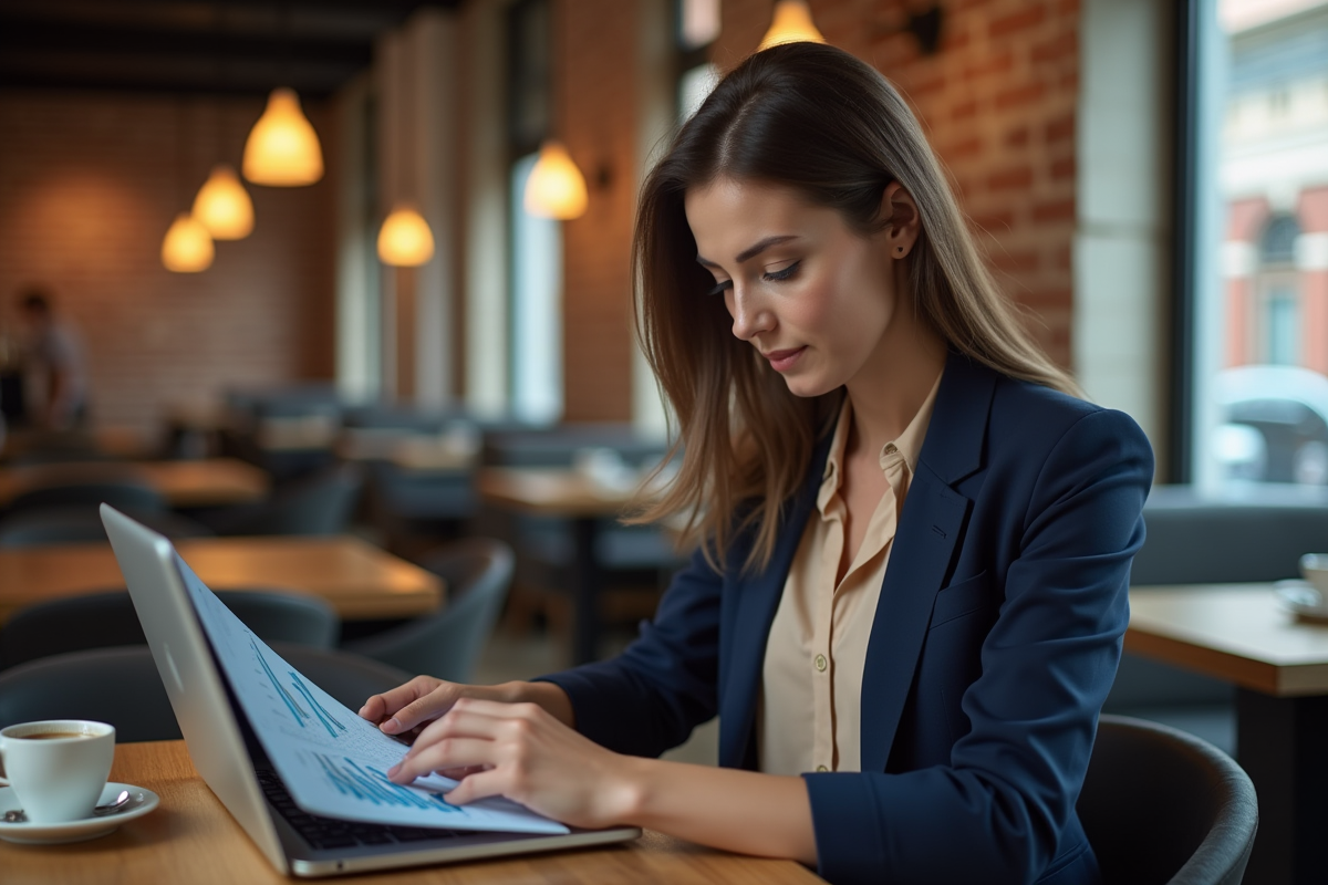 Jeune femme professionnelle étudiant des graphiques sur une tablette