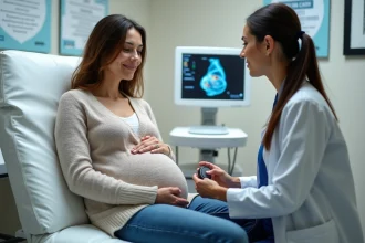 Femme enceinte lors d'une échographie en clinique