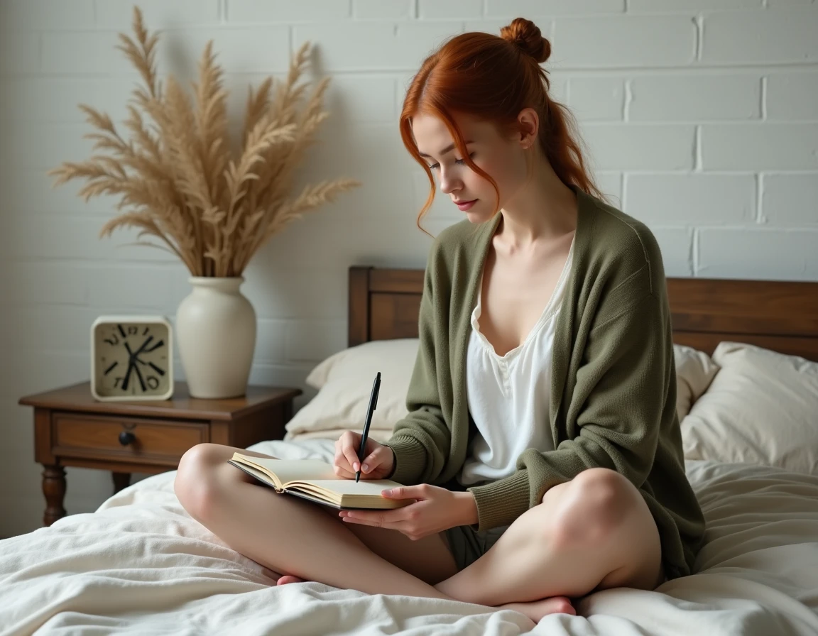 Jeune femme écrivant dans un journal à côté d'une horloge indiquant 15h55, illustration de la signification de l'heure miroir