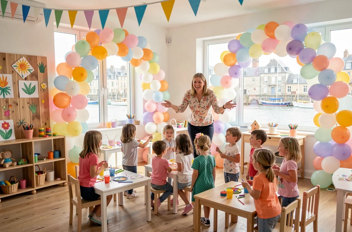 Décoration colorée et animations pour fête d'enfants organisée par Florence Ruff Matière d'Art à Honfleur