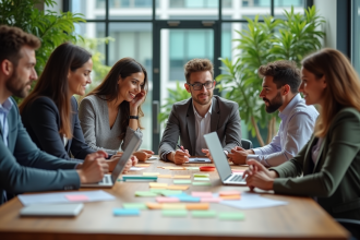 Groupe de professionnels en réunion de brainstorming en bureau