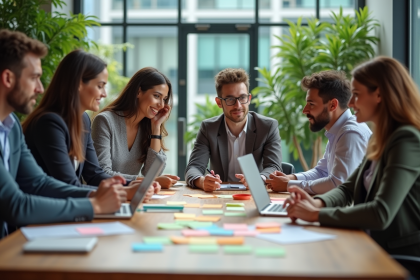 Groupe de professionnels en réunion de brainstorming en bureau