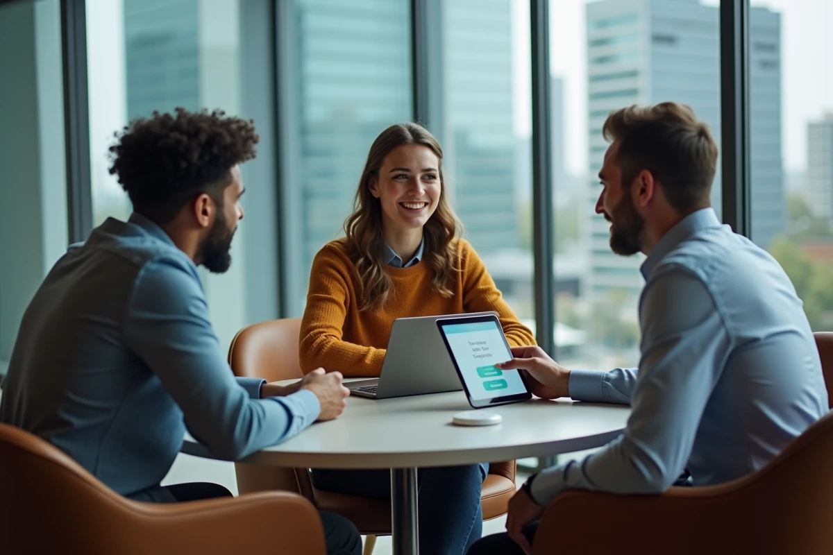 Groupe de professionnels discutant autour d