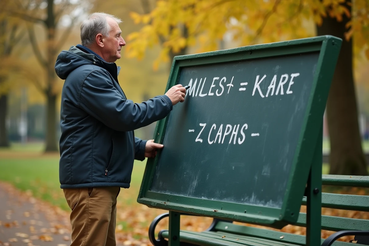 Homme expliquant la conversion miles en km en plein air