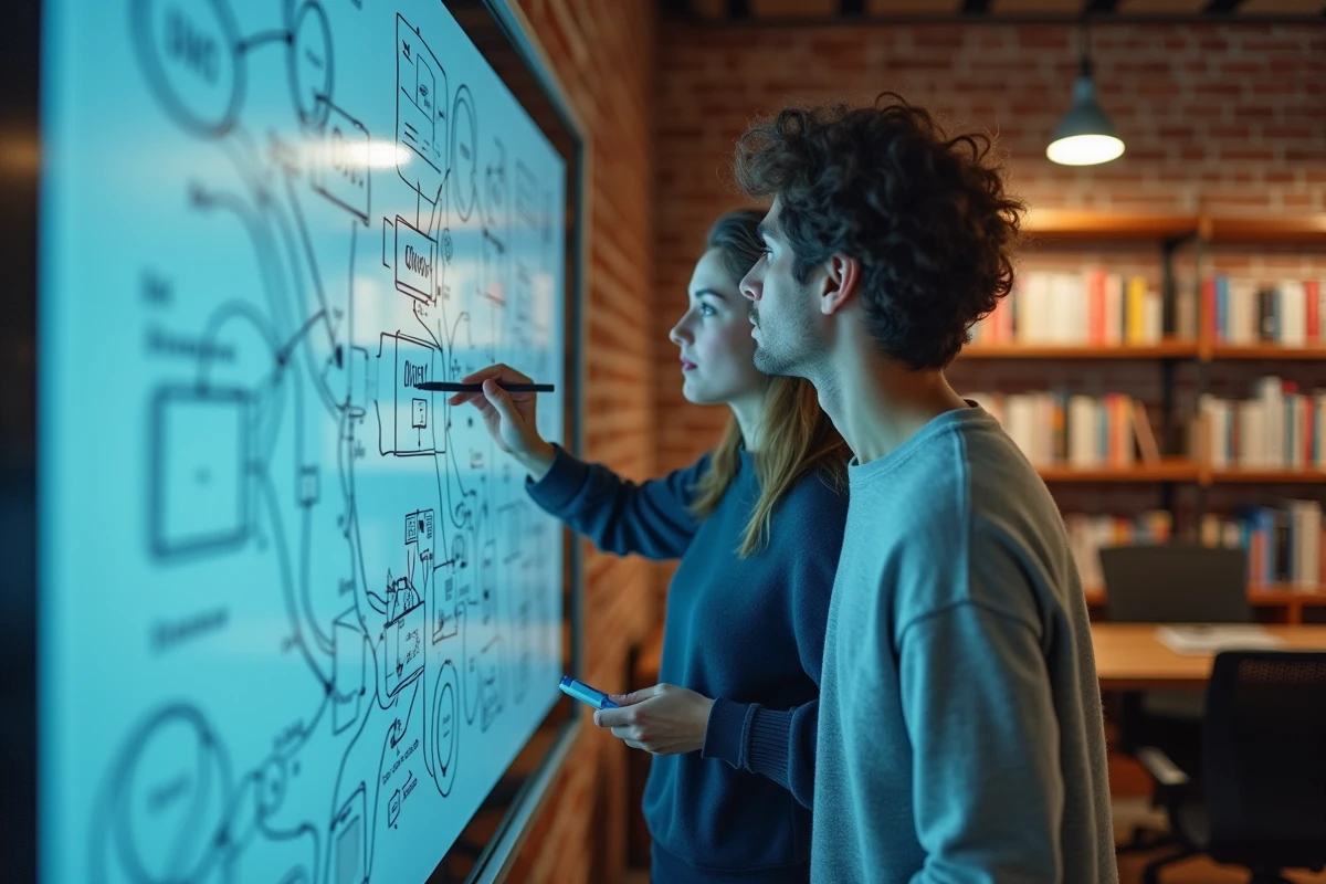 Jeunes ingénieurs collaborant autour d