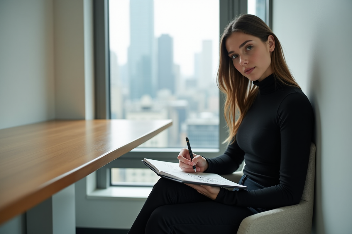 Jeune designer esquissant un logo près d