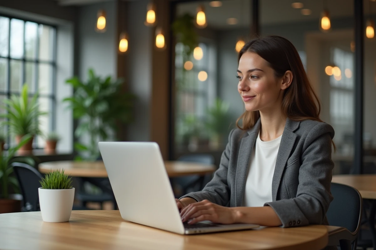 Jeune femme professionnelle travaillant sur son ordinateur dans un espace coworking