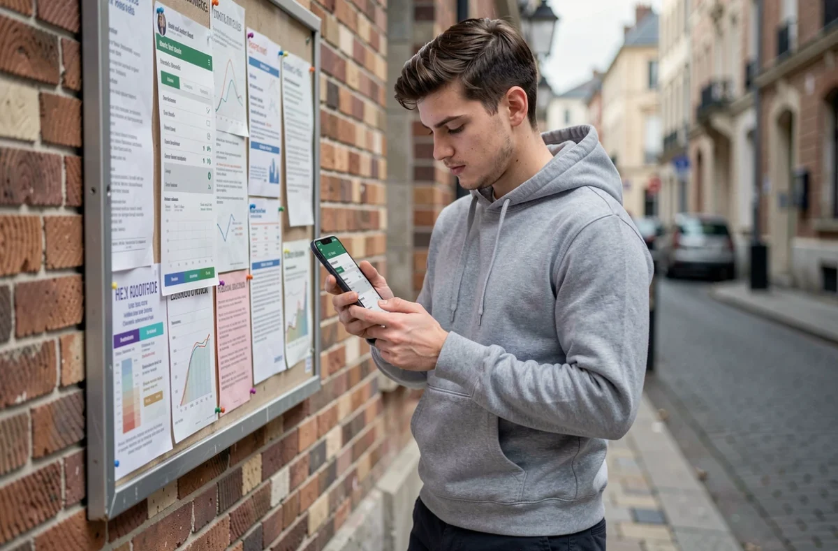 Jeune homme consultant une application de budget sur smartphone pour comprendre sa rémunération en service civique
