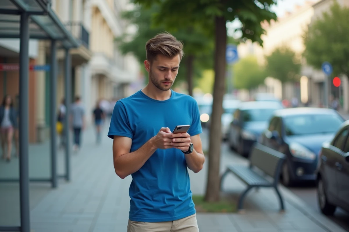 Jeune homme regardant son téléphone à l