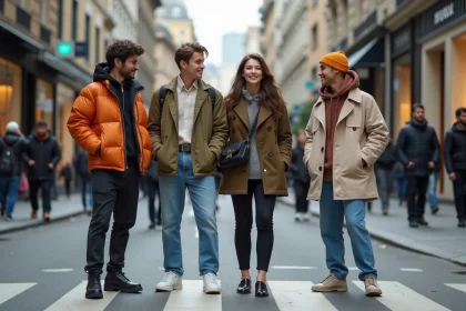 Groupe de jeunes adultes en street fashion urbaine