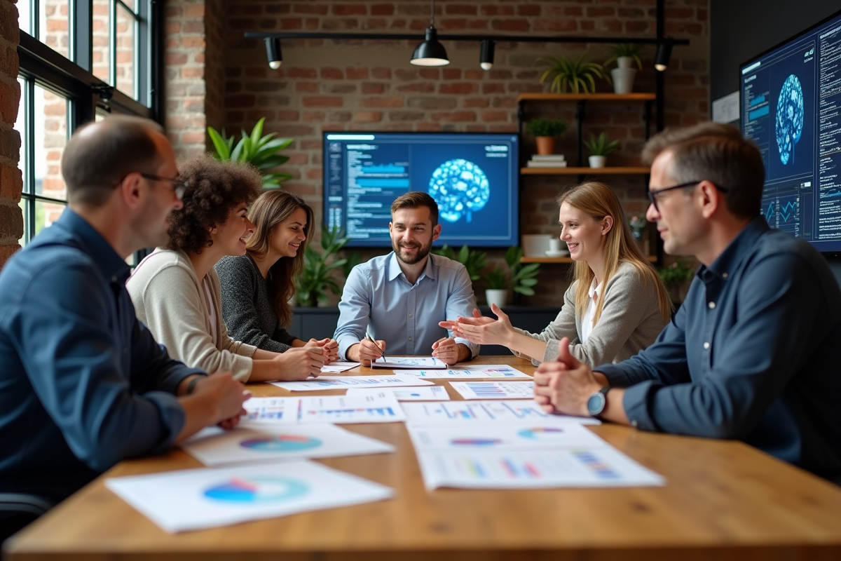 Groupe de collègues discutant autour d