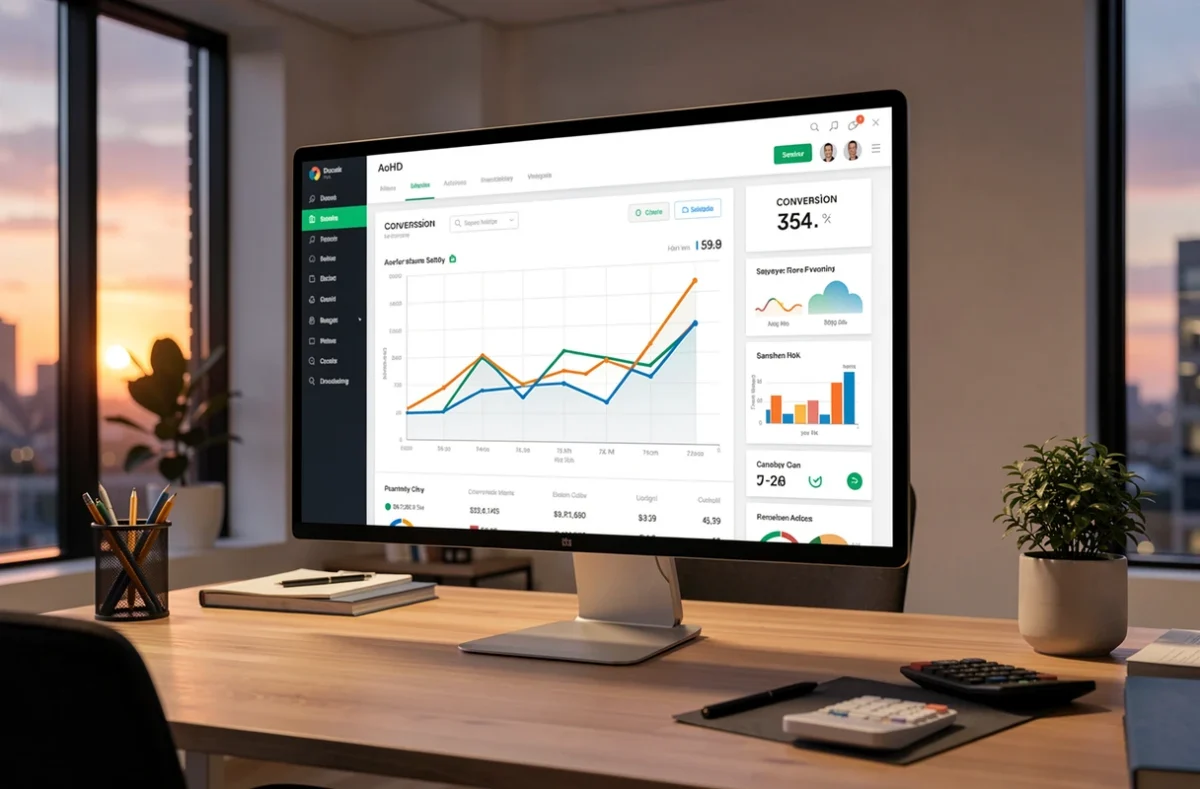 Tableau de bord d'indicateurs marketing affiché sur un écran